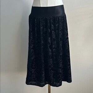 VTG Womens Floral Velvet Burnout Goth Whimsigoth Romantic Fem Midi Skirt S Black